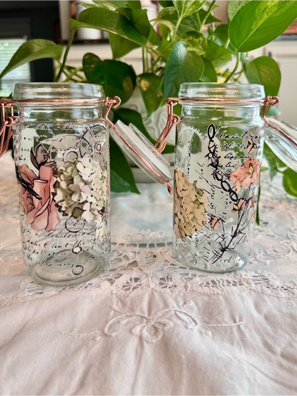 Decorative Glass storage jars set of 2 two 6” tall x 2” diameter - Picture 6 of 9